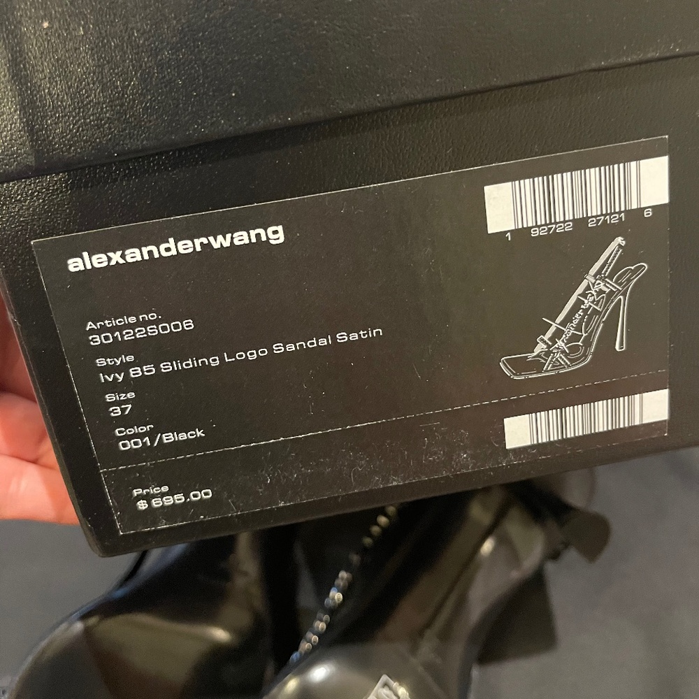 ALEXANDER WANG 85mm Ivy Sliding Logo Satin Sandals EU37 - Picture 8 of 9